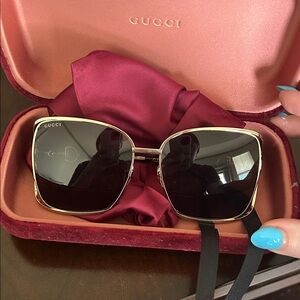 Gucci Red Velvet Sunglasses Case with Gold Accents